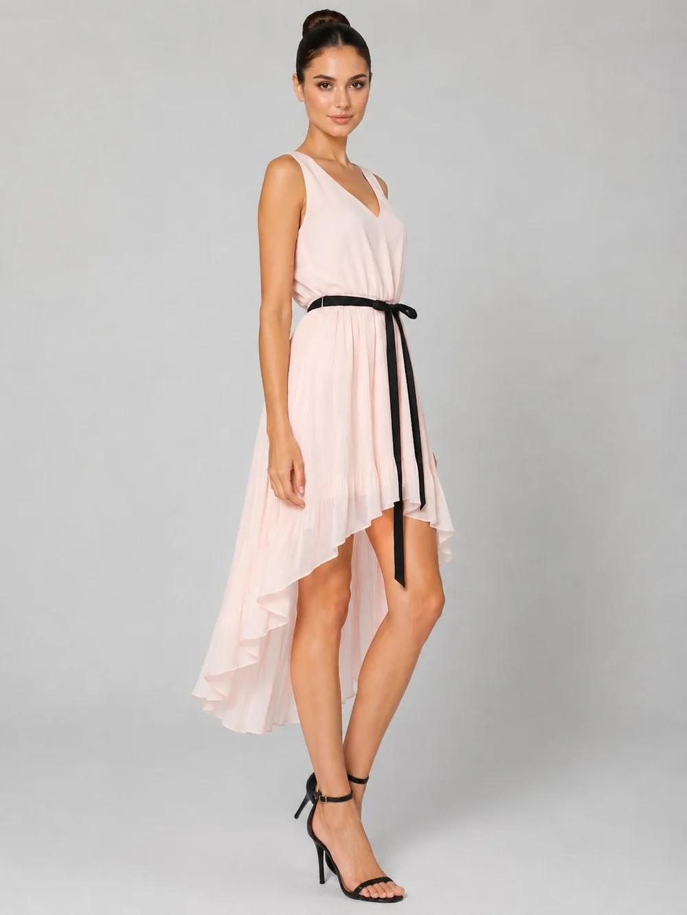 Lily Rose Womens Pink Sleeveless V-Neck High-Low Dress with Black Sash Size XL